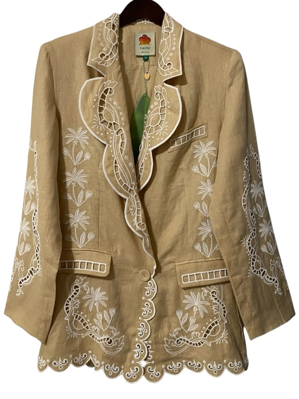 NWT FARM Rio OVERSIZE Embroidered Linen Blazer SIze XS - Picture 7 of 10